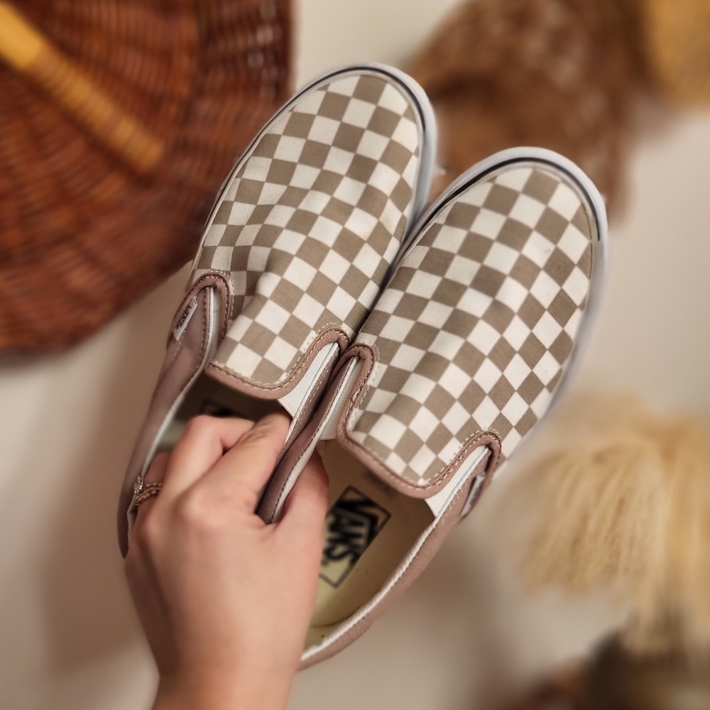 Taupe Women's Checkered Vans Size 8.5